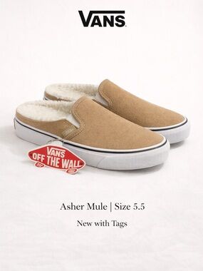 Vans Asher Mule Suede Sherpa Brown Slip On Size 5.5